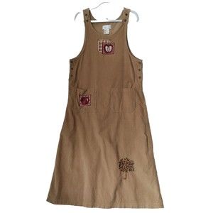 Mandal Bay Brown Corduroy Apple Fall Jumper Overall Dress Size L Vintage A1070